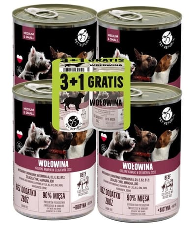 ⁨PETREPUBLIC Beef pieces in a delicate sauce - wet dog food 3 + 1 gratis! - 4x 400g⁩ at Wasserman.eu