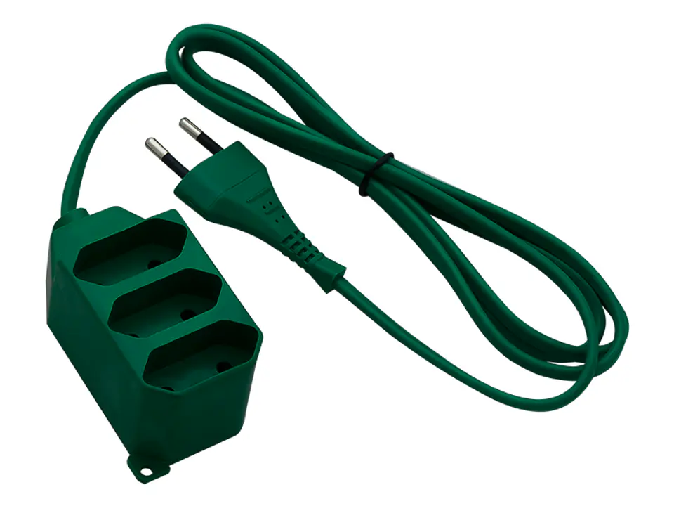 ⁨2586# Przedłużacz sieciowy ps-362 3-gniazda bez uziemienia 3m zielony 2x0,75mm⁩ w sklepie Wasserman.eu