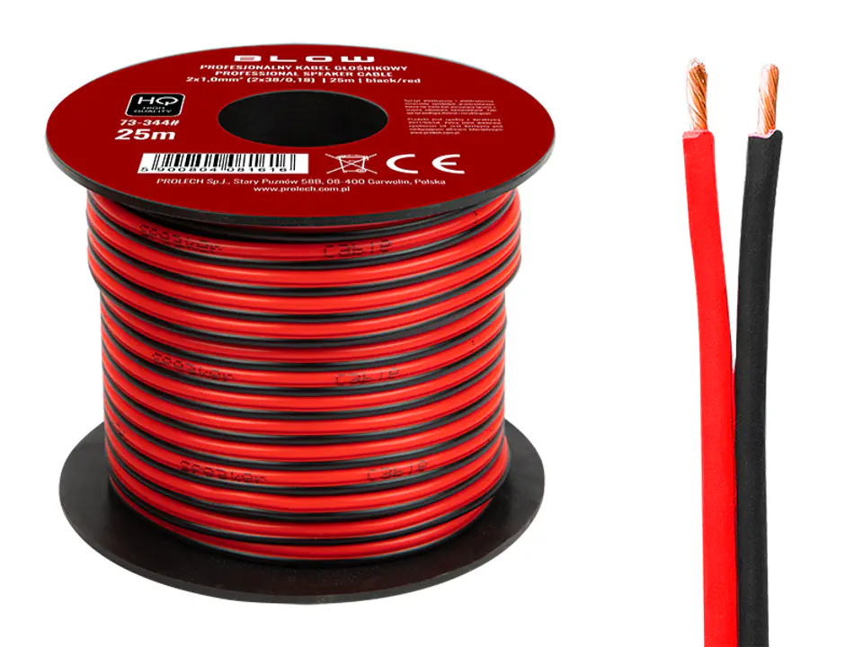 ⁨73-344# Przew.głośn.2x1,00mm czarno-czerwony 25m⁩ w sklepie Wasserman.eu