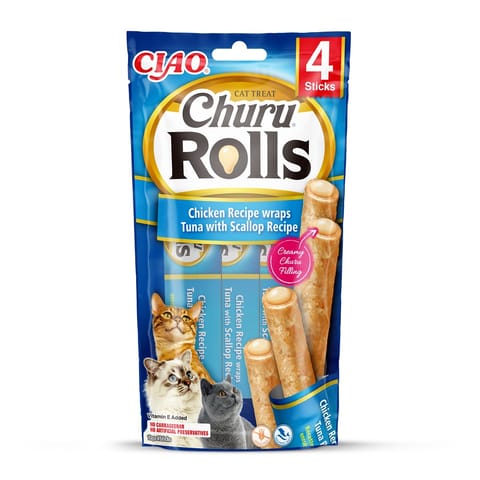 ⁨INABA Churu Rolls Chicken recipe wraps Tuna with scallop recipe - cat treats - 4x10 g⁩ at Wasserman.eu