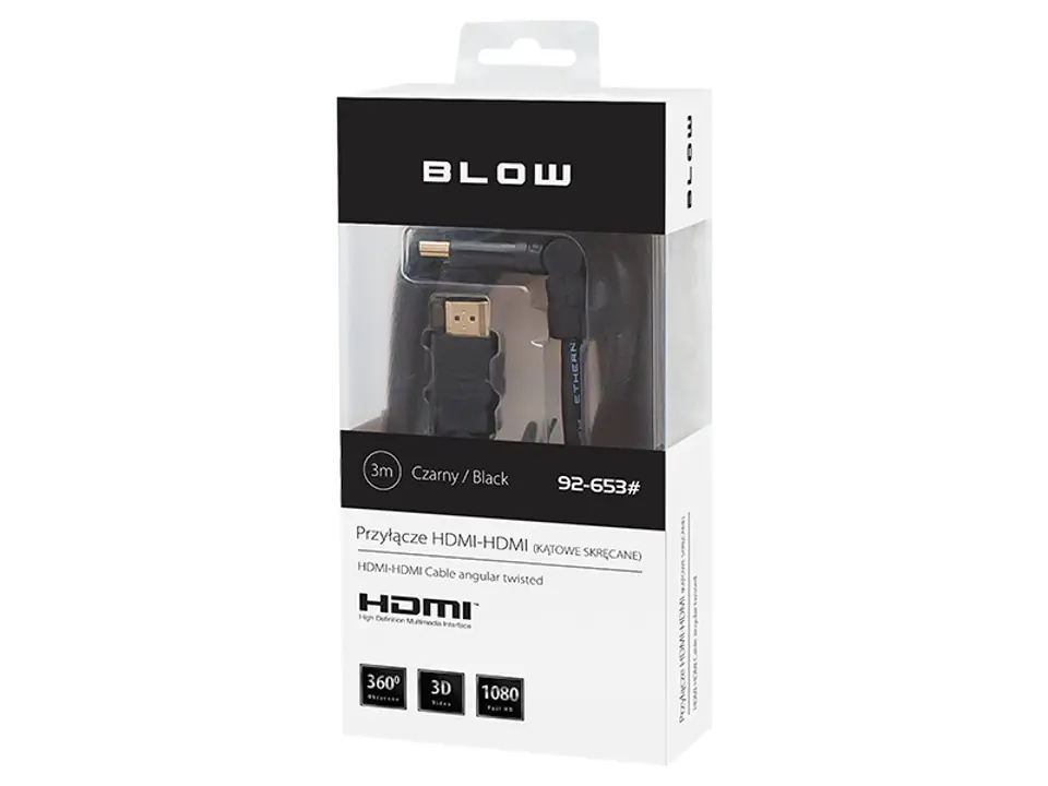 ⁨92-653# Przył.hdmi-hdmi black kątowe skręcane 3m⁩ w sklepie Wasserman.eu