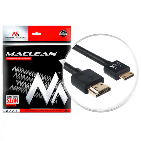 ⁨Przewód Maclean, HDMI-miniHDMI, ULTRA SLIM, v1.4, A-C, 1m, MCTV-711⁩ w sklepie Wasserman.eu
