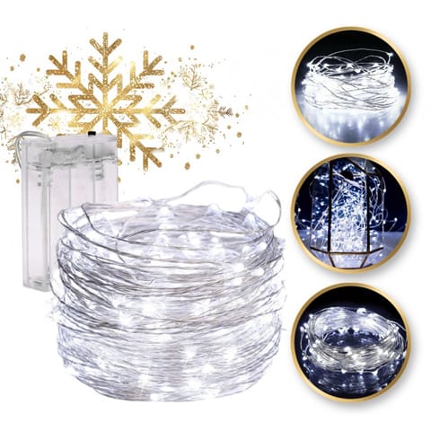 ⁨Światełka lampki na żyłce wewnętrzne 50 LED ZIMNE BIAŁE LAMP10B⁩ w sklepie Wasserman.eu