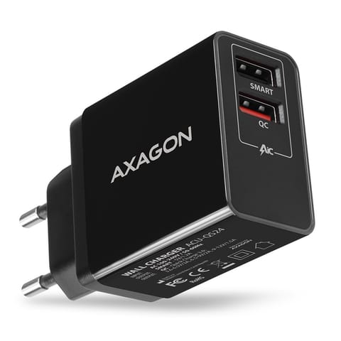 ⁨ACU-QS24 Ładowarka sieciowa QC 24W, 2x port USB--A, QC3.0/AFC/FCP + 5V/1.2A⁩ w sklepie Wasserman.eu