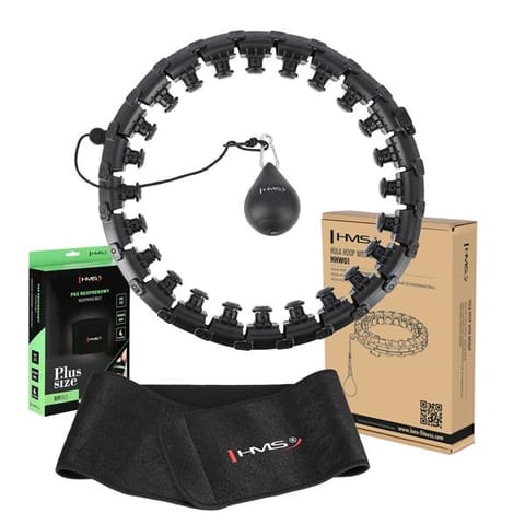 ⁨ZESTAW HULA HOP HHW12 BLACK Z WYPUSTKAMI I OBCIĄŻNIKIEM HMS + PAS BR163 BLACK PLUS SIZE⁩ w sklepie Wasserman.eu