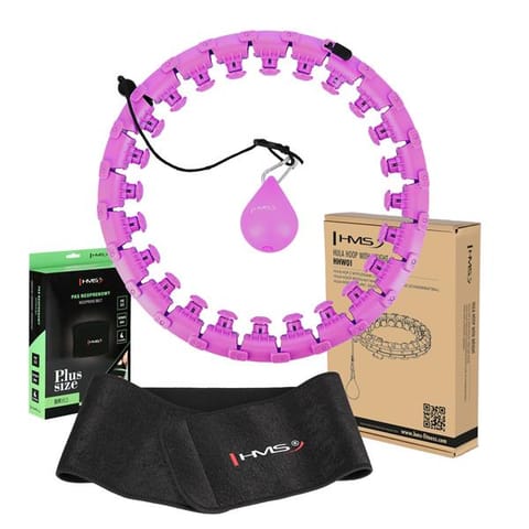 ⁨ZESTAW HULA HOP HHW12 VIOLET Z WYPUSTKAMI I OBCIĄŻNIKIEM HMS + PAS BR163 BLACK PLUS SIZE⁩ w sklepie Wasserman.eu