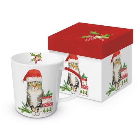 ⁨Świąteczny Kot Kubek Porcelanowy w Ozdobnym Pudełku 350 ml⁩ w sklepie Wasserman.eu