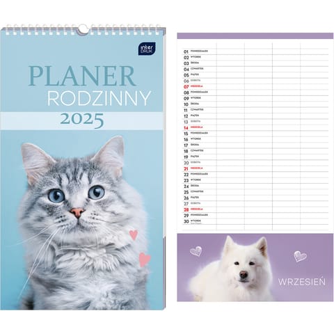 ⁨Kalendarz planer rodzinny 2026 25x43 Zwierzaki INTERDRUK⁩ w sklepie Wasserman.eu