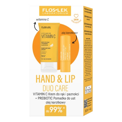 ⁨FLOSLEK Zestaw prezentowy Hand & Lip DUO Care Vitamin C (krem do rąk 50ml+pomadka ochronna Prebiotic)⁩ w sklepie Wasserman.eu