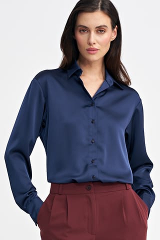 ⁨Satynowa koszula body - granat - K80 (kolor granat, rozmiar 38)⁩ w sklepie Wasserman.eu