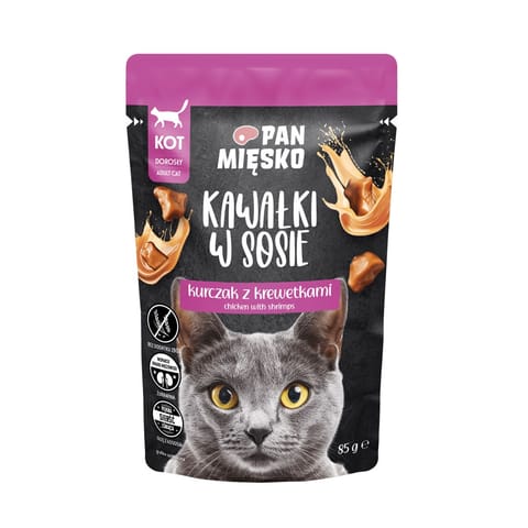 ⁨PAN MIĘSKO Pieces in sauce Chicken with shrimps - wet cat food - 85g⁩ at Wasserman.eu