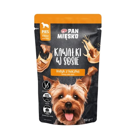 ⁨PAN MIĘSKO Pieces in sauce Turkey with duck - wet dog food - 150g⁩ at Wasserman.eu