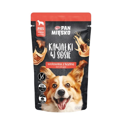 ⁨PAN MIĘSKO Pieces in sauce Beef with goat - wet dog food - 150g⁩ at Wasserman.eu