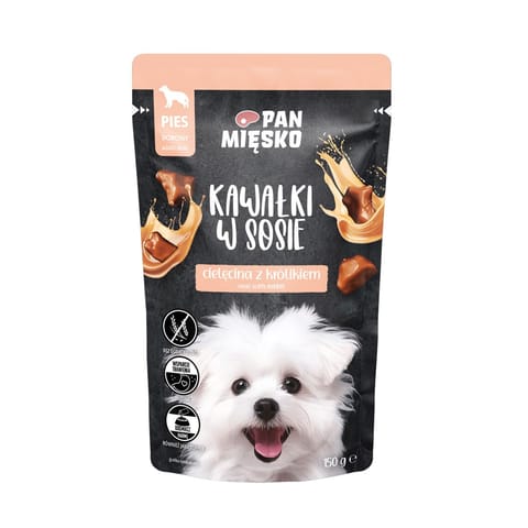 ⁨PAN MIĘSKO Pieces in sauce Veal with rabbit - wet dog food - 150g⁩ at Wasserman.eu