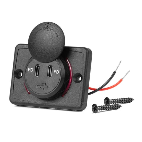⁨Ładowarka samochodowa z gniazdami usb wodoodporna kwadratowa 2x usb-c 12v 24v amio-04232⁩ w sklepie Wasserman.eu