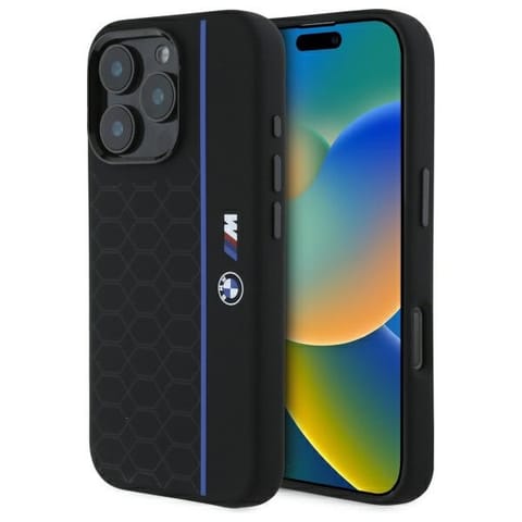 ⁨BMW BMHMP16L23SHEB iPhone 16 Pro 6.3"     czarny/black hardcase Silicone Hexagon Blue Line MagSafe⁩ w sklepie Wasserman.eu