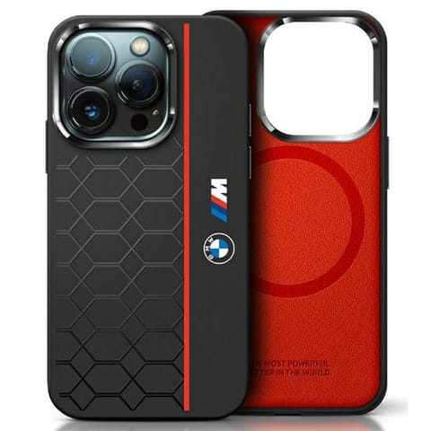 ⁨BMW BMHMP16X23SHER iPhone 16 Pro Max      6.9" czarny/black hardcase Silicone Hexagon Red Line MagSafe⁩ w sklepie Wasserman.eu