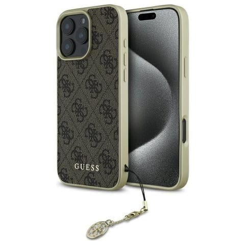 ⁨Guess GUHCP16LGF4GBR iPhone 16 Pro 6.3"   brązowy/brown hardcase 4G Charms Collection⁩ w sklepie Wasserman.eu