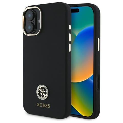 ⁨Guess GUHCP16SM4DGPK iPhone 16 6.1"       czarny/black hardcase Silicone Logo Strass 4G⁩ w sklepie Wasserman.eu