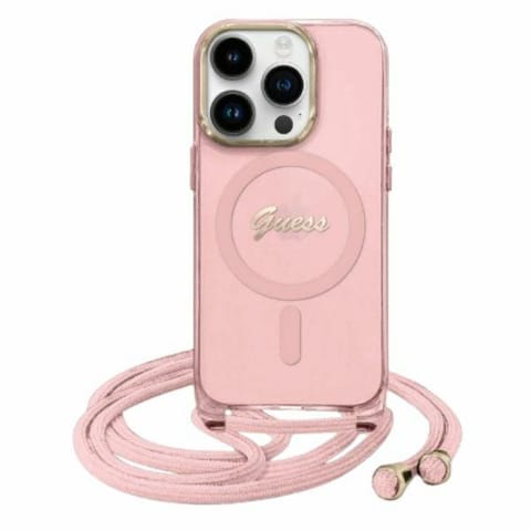 ⁨Guess GUHMP16SHCTSGNSP iPhone 16 6.1"     różowy/pink hardcase Crossbody Cord Script MagSafe⁩ w sklepie Wasserman.eu