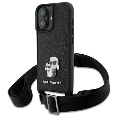 ⁨Karl Lagerfeld KLHCP16SSAKCPBK iPhone 16  6.1" czarny/black hardcase Saffiano Karl&Choupette Metal Pin CBDY Strap⁩ w sklepie Wasserman.eu