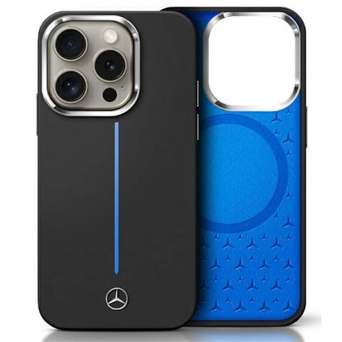 ⁨Mercedes MEHMP16S23SUMBK iPhone 16 6.1"   czarny/black hardcase Silicone Blue Stripe MagSafe⁩ w sklepie Wasserman.eu