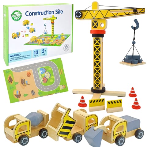 ⁨WOOPIE GREEN Drewniany Plac Budowy 5w1 Ruchomy Dźwig XXL Pojazdy Budowlane 13 el. FSC⁩ w sklepie Wasserman.eu