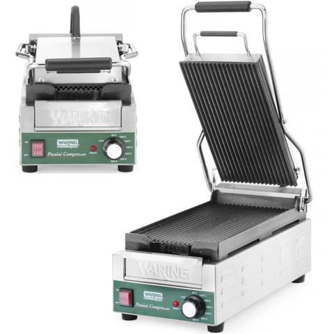 ⁨Grill kontaktowy ryflowany Panini Compresso Slimline 140 - 300 C 1800 W⁩ w sklepie Wasserman.eu