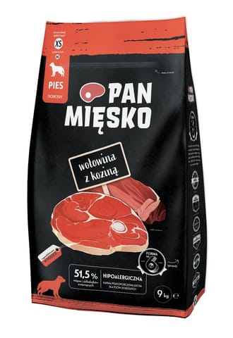 ⁨PAN MIĘSKO Wołowina z koziną (dorosły) chrupki XS - Karma sucha dla psa - 9kg⁩ w sklepie Wasserman.eu