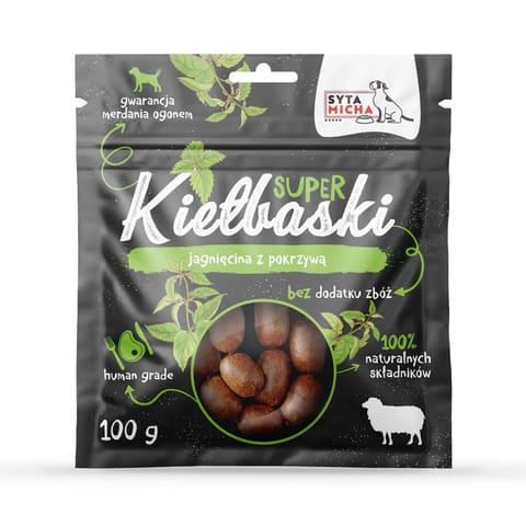 ⁨SYTA MICHA Super sausages with lamb and nettle - a treat for dogs - 100 g⁩ at Wasserman.eu
