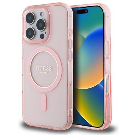 ⁨Guess GUHMP16XHFGEREP iPhone 16 Pro Max   6.9" różowy/pink hardcase IML Glitter Circle MagSafe⁩ w sklepie Wasserman.eu