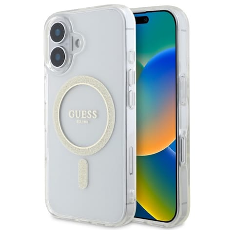 ⁨Guess GUHMP16MHFGERET iPhone 16 Plus      6.7" przeźroczysty/transparent hardcase IML Glitter Circle MagSafe⁩ w sklepie Wasserman.eu