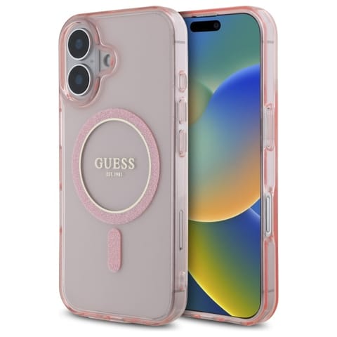 ⁨Guess GUHMP16SHFGEREP iPhone 16 6.1"      różowy/pink hardcase IML Glitter Circle MagSafe⁩ w sklepie Wasserman.eu