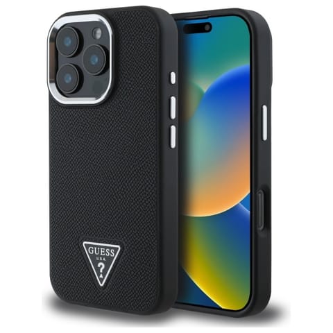 ⁨Guess GUHMP16XPGTSPSK iPhone 16 Pro Max   6.3" czarny/black hardcase Grained Triangle MagSafe⁩ w sklepie Wasserman.eu