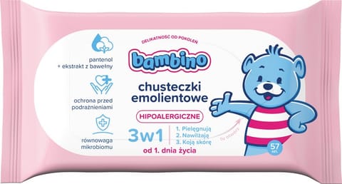 ⁨NIVEA Bambino Chusteczki emolientowe 3w1 hipoalergiczne 1 x 57 szt⁩ w sklepie Wasserman.eu