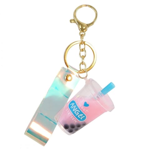 ⁨Brelok do kluczy Shake przelewowy Bubble Tea 6,1 x 3,6 cm z opalizującą smyczą Róż BRL332R⁩ w sklepie Wasserman.eu