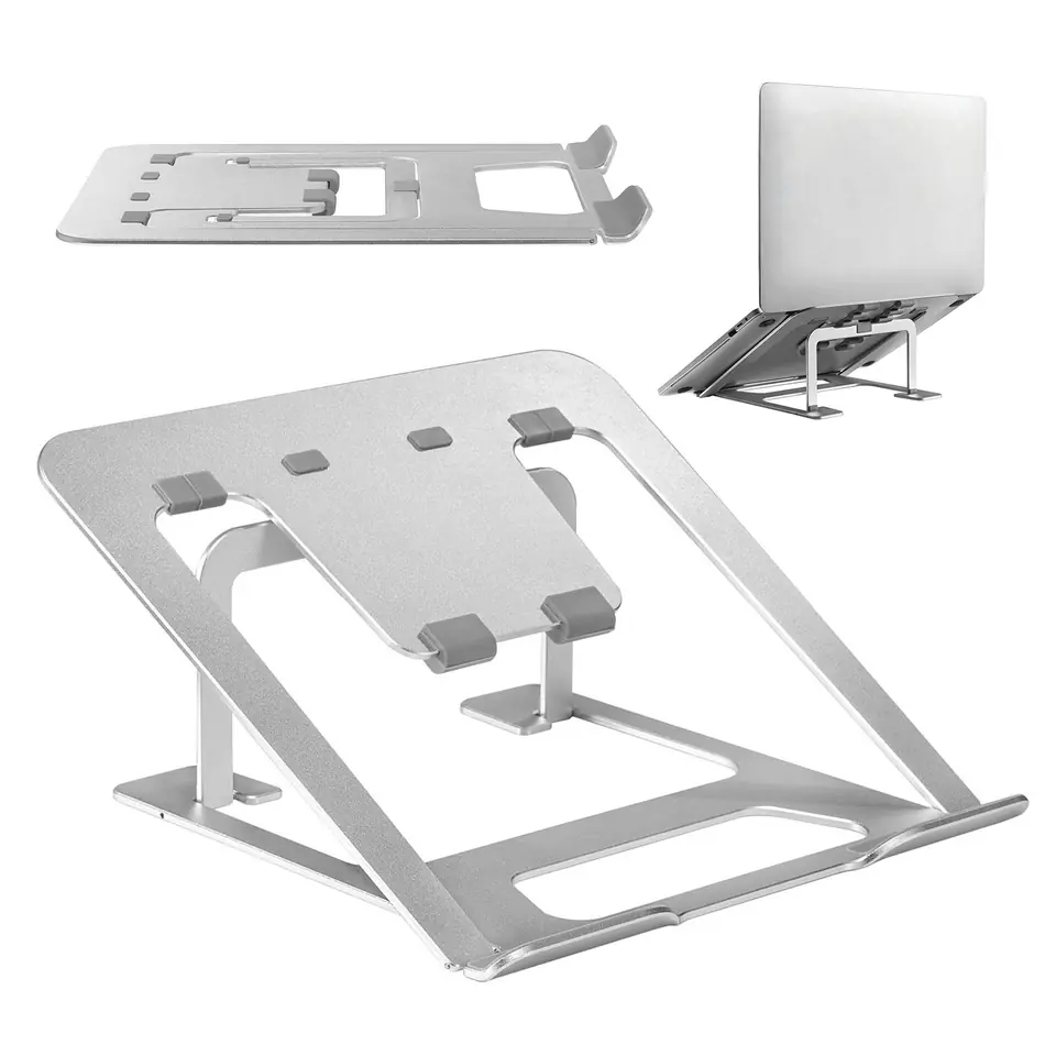 ⁨Aluminiowa ultra cienka składana podstawka pod laptopa Ergo Office, srebrna,  pasuje do laptopów 11-15'', ER-416⁩ w sklepie Wasserman.eu