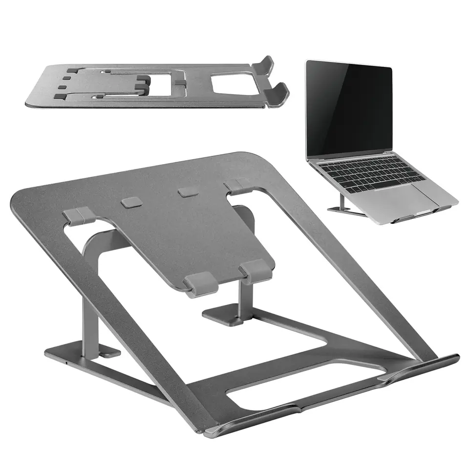 ⁨Aluminiowa ultra cienka składana podstawka pod laptopa Ergo Office, szara, pasuje do laptopów 11-15'', ER-416 G⁩ w sklepie Wasserman.eu