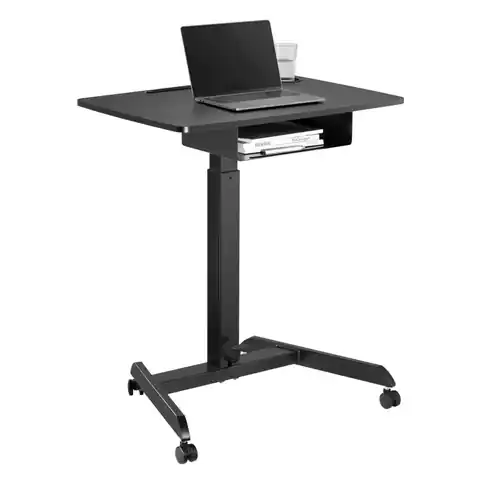 ⁨Desk table for Maclean laptop, height adjustable, with drawer, black for standing seated work, max height 113cm - 8kg max, M⁩ at Wasserman.eu