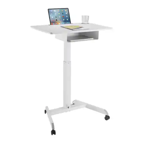 ⁨Biurko stolik do laptopa Maclean, regulacja wysokości, z szufladą, biały do pracy stojąco siedzącej, max wys 113cm - 8kg max, MC⁩ w sklepie Wasserman.eu