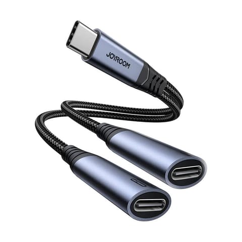 ⁨Adapter audio 2w1 Joyroom SY-C03 USB-C do 2xUSB-C (czarny)⁩ w sklepie Wasserman.eu