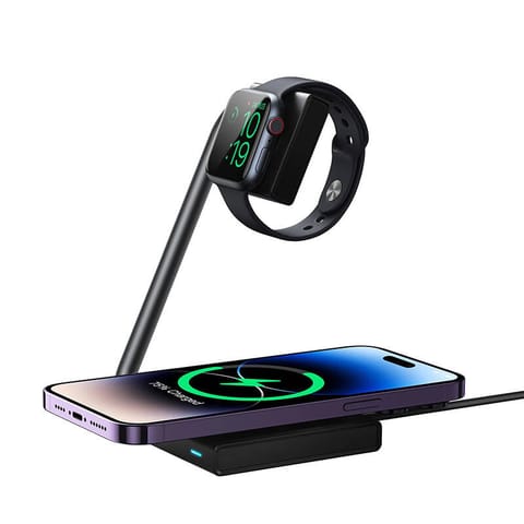 ⁨Magnetyczna ładowarka indukcyjna 2w1 Joyroom JR-WQN05 15W (czarna)⁩ w sklepie Wasserman.eu