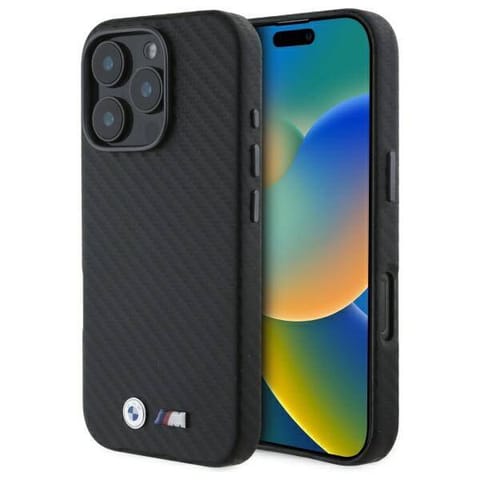 ⁨Oryginalne Etui IPHONE 16 PRO BMW Hardcase Carbon Wrapped Metal (BMHCP16L23PUFWC) czarne⁩ w sklepie Wasserman.eu