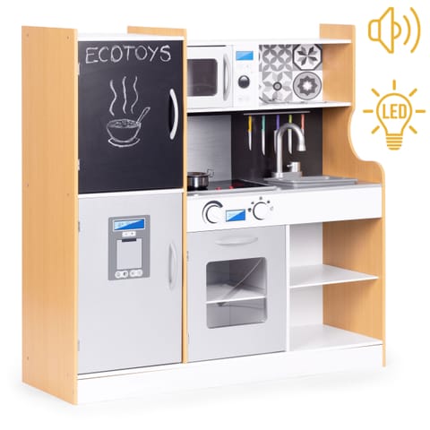 ⁨Kuchnia dla dzieci z dźwiękiem i LED tablica kredowa metalowe akcesoria MDF +3 lata ECOTOYS⁩ w sklepie Wasserman.eu