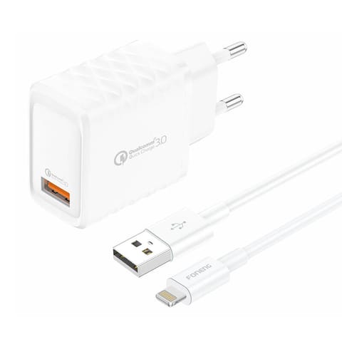 ⁨Ładowarka sieciowa Foneng EU54 18W USB-A,  3A (Biała) + kabel USB-A do Lightning⁩ w sklepie Wasserman.eu