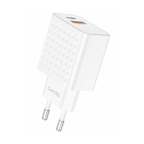 ⁨Ładowarka sieciowa Foneng EU42 USB-C+USB-A 20W (biała)⁩ w sklepie Wasserman.eu