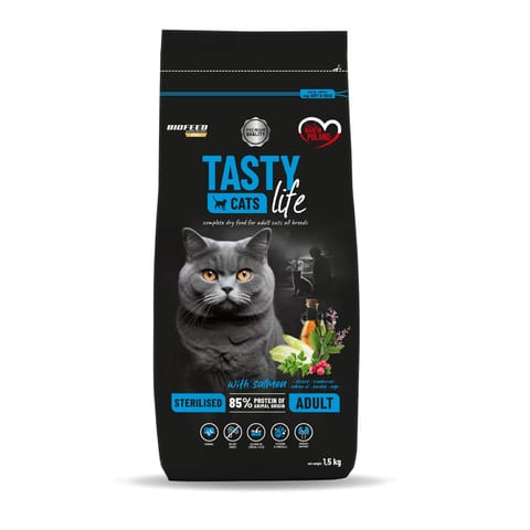 ⁨BIOFEED Tasty Cats Life Sterilised Salmon - dry cat food - 1,5kg⁩ at Wasserman.eu