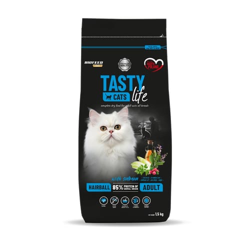 ⁨BIOFEED Tasty Cats Life Hairball Salmon - dry cat food - 1,5kg⁩ at Wasserman.eu