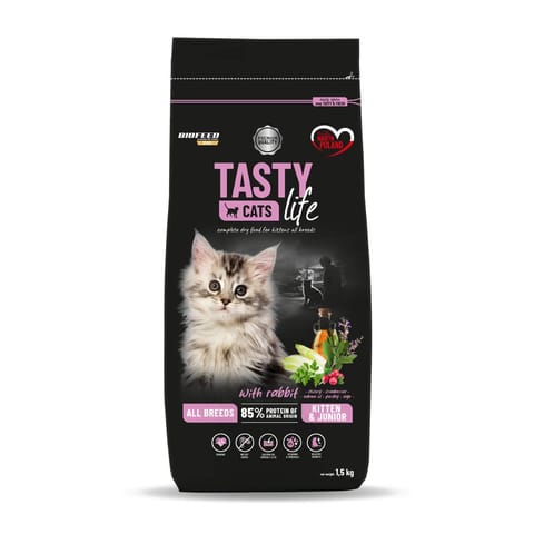 ⁨BIOFEED Tasty Cats Life Kitten Junior Rabbit - dry cat food - 1.5kg⁩ at Wasserman.eu