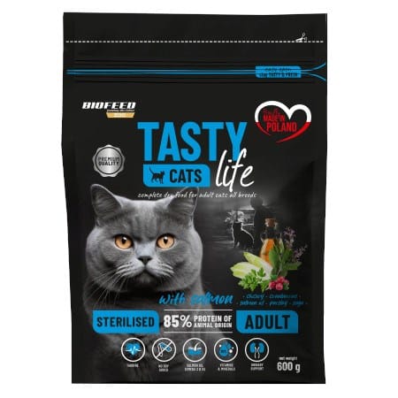 ⁨BIOFEED Tasty Cats Life Sterilised Salmon - dry cat food - 600g⁩ at Wasserman.eu